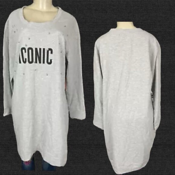Almost Famous Jrs +3X Gray Studded Iconic Statement Long Sleeve Sweatshirt Dress - Picture 1 of 5